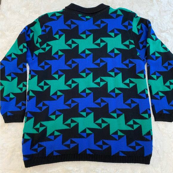 Vintage Alfred Dunner XL Chunky Collared Retro Blue Green Argyle Sweater - Picture 7 of 10